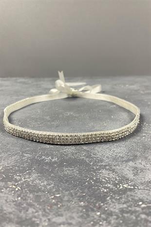 حزام فستان سهرة لامع من حجر Beyoğlu بثلاثة أسطر