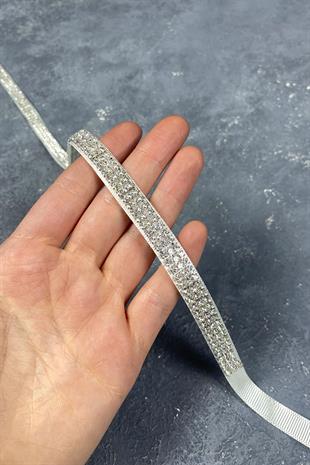 حزام فستان سهرة لامع من حجر Beyoğlu بثلاثة أسطر