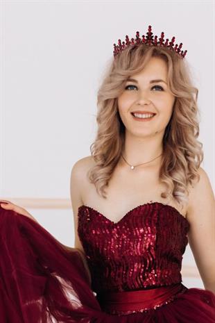 Parlak Mekik Taşlı Gelin Tacı Kına Gecesi Tacı Düğün ve Özel Günler için Prenses Tacı Bordo