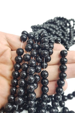 Parlak Siyah Oniks Dizi Cam Boncuk