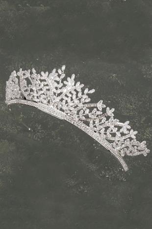 Parlak Zirkon Taşlı Özel Tasarıom Gelin Düğün Kına Tacı Prenses Gelin Zirkon Tacı
