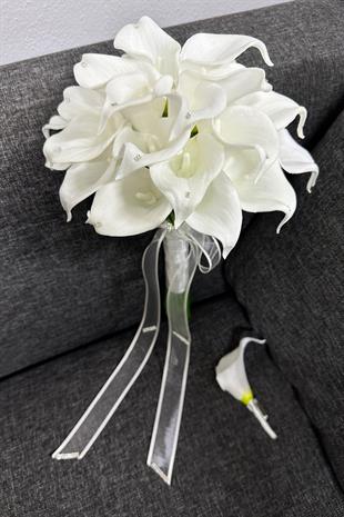 ParlakTaş Boncuklu Islak Gala Gelin Çiçeği Ve Damat Yaka İğnesi