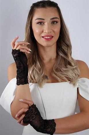 Parmaksız Dantel Gelin Eldiveni Kısa Nikah Abiye Aksesuar