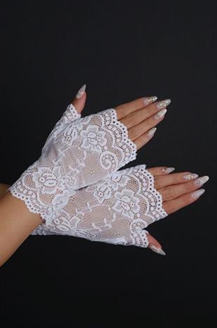Parmaksız Dantel Gelin Eldiveni Kısa Nikah Abiye Aksesuar