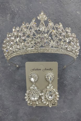 Pegasi Model Gelin Tacı Ve Damla Mekik Taşlı Küpe