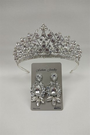 Pegasi Model Bridal Crown And Stud Earrings With Drop Stone
