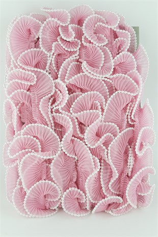Pembe  İncili Plise Fırfır