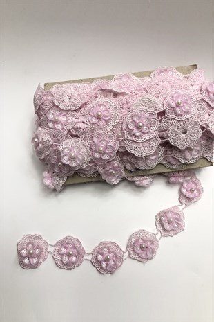 Pembe 3 Boyutlu Çiçekli Şerit