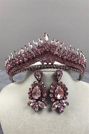 Pink Anteras Bridal Henna Crown And Drop Earrings Set