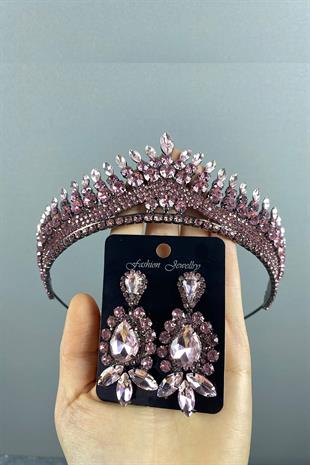Pink Anteras Bridal Henna Crown And Drop Earrings Set
