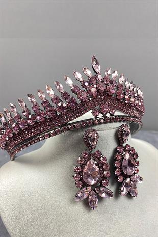 Pink Anteras Bridal Henna Crown And Drop Earrings Set