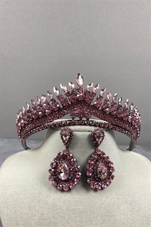 Pink Anteras Bridal Henna Crown And Earring Set