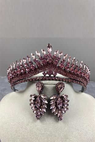 Pink Anteras Bridal Henna Crown And Stud Earring Set