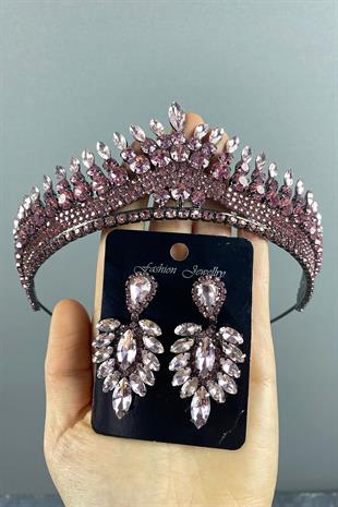 Pink Anteras Bridal Henna Crown And Stud Earring Set