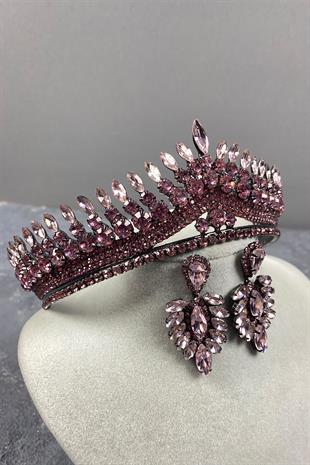 Pink Anteras Bridal Henna Crown And Stud Earring Set