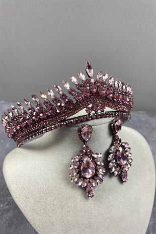 Pink Anteras Bridal Henna Crown And Studded Earring Set