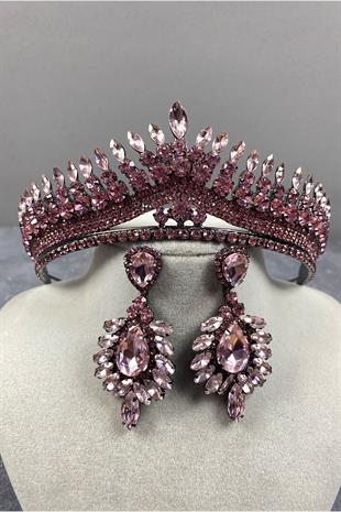 Pink Anteras Bridal Henna Crown And Studded Earring Set