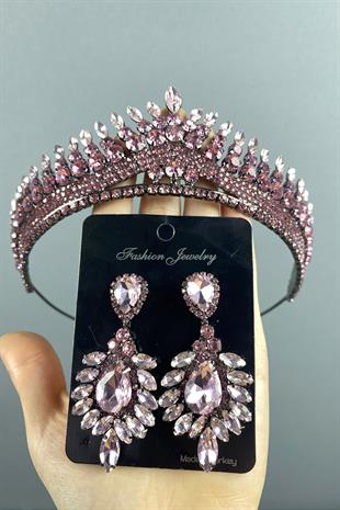 Pink Anteras Bridal Henna Crown And Studded Earring Set