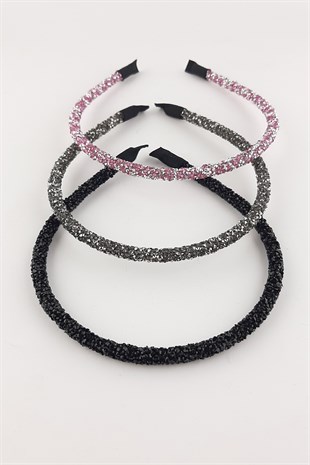 Pembe Antrasit Siyah 3lü Taşlı Taç