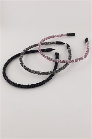 Pembe Antrasit Siyah 3lü Taşlı Taç