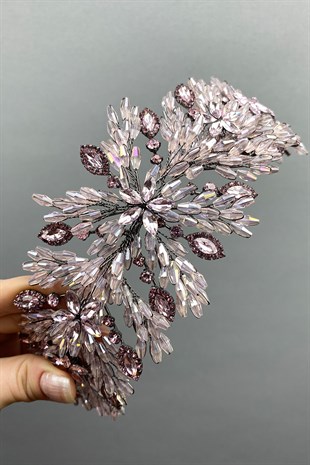 Pink Arden Beaded Bridal Tiara Headband Accessory