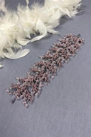 Pembe Arden Kristal Boncuklu Saç Bandı ve Gelin Kına Tacı