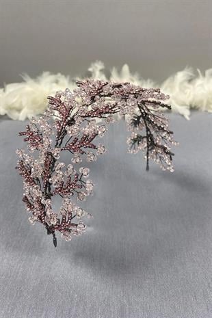 Pembe Arden Kristal Boncuklu Saç Bandı ve Gelin Kına Tacı
