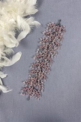Pembe Arden Kristal Boncuklu Saç Bandı ve Gelin Kına Tacı