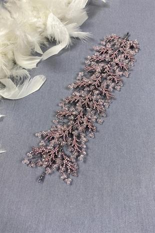 Pembe Arden Kristal Boncuklu Saç Bandı ve Gelin Kına Tacı