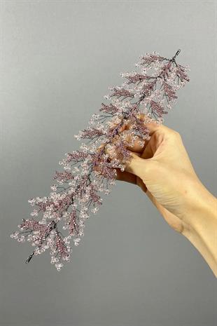 Pembe Arden Kristal Boncuklu Saç Bandı ve Gelin Kına Tacı