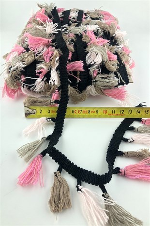 Pembe Bej Krem Pamuklu Saçak Püskül