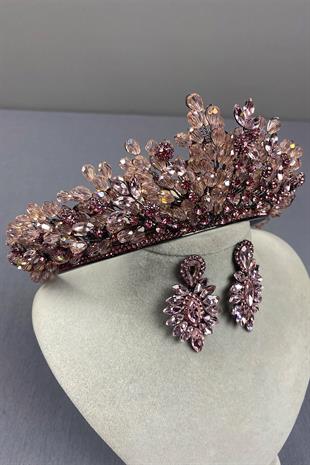 Boncuk İşlemeli Akbahar Gelin Kına Tacı Ve İnce Mekik Küpe