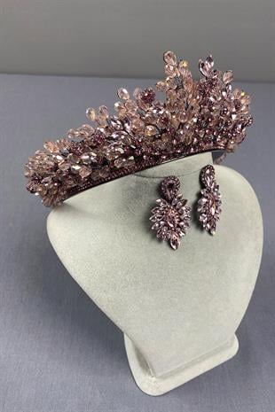 Boncuk İşlemeli Akbahar Gelin Kına Tacı Ve İnce Mekik Küpe