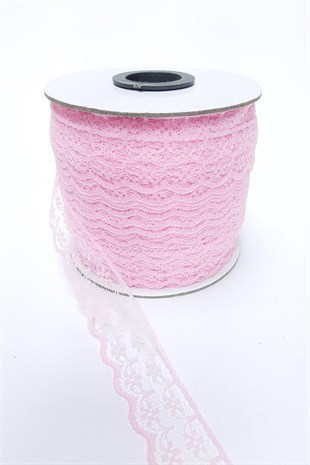 Pembe Çiçek Desenli Dantel 10 Metre