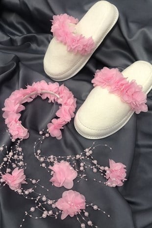 Pink Floral Postpartum Slippers and Crown with Pearls