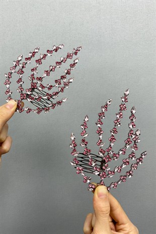 Pink Double-Sided Leaf Patterned Hair Accessory Henna Crown