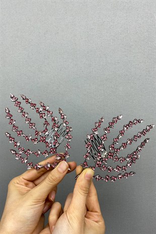 Pink Double-Sided Leaf Patterned Hair Accessory Henna Crown