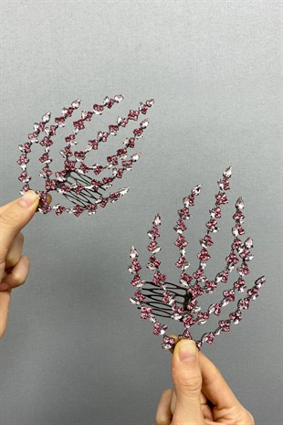 Pink Double-Sided Leaf Patterned Hair Accessory Henna Crown