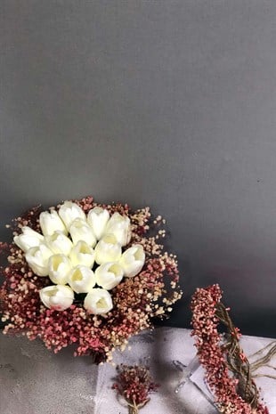 Pembe Cipsolu Ve Islak Laleli Gelin Buketi