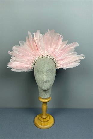 Pink Dali Feathered Stone Bridal Henna Crown Accessory