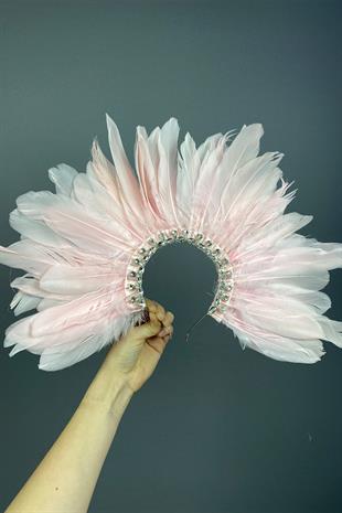 Pink Dali Feathered Stone Bridal Henna Crown Accessory