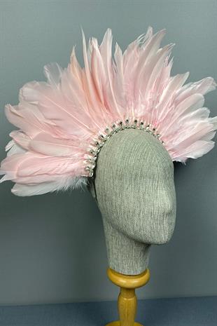 Pink Dali Feathered Stone Bridal Henna Crown Accessory