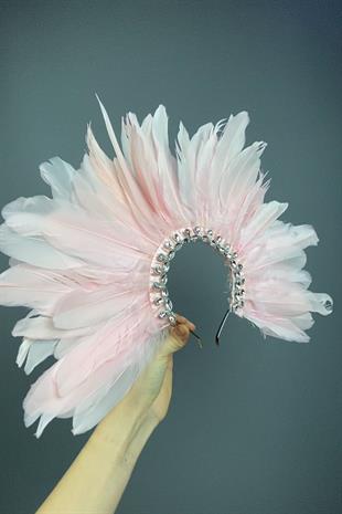 Pink Dali Feathered Stone Bridal Henna Crown Accessory
