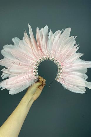 Pink Dali Feathered Stone Bridal Henna Crown Accessory