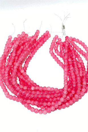 Pembe Desenli Dizi Cam Boncuk 8 mm