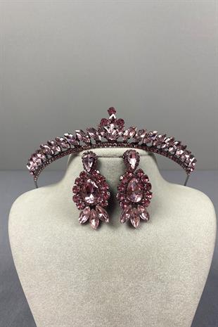 Pink Ece Bridal Henna Crown and Drop Shuttle Earring Set