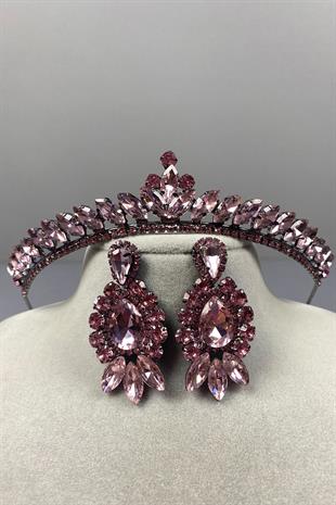 Pink Ece Bridal Henna Crown and Drop Shuttle Earring Set