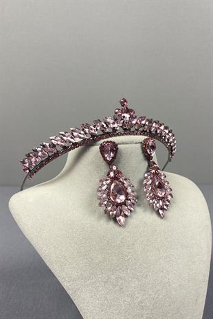 Pink Ece Bridal Henna Crown and Drop Shuttle Stone Earring Set