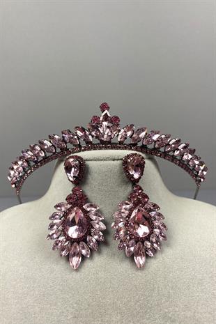 Pink Ece Bridal Henna Crown and Drop Shuttle Stone Earring Set
