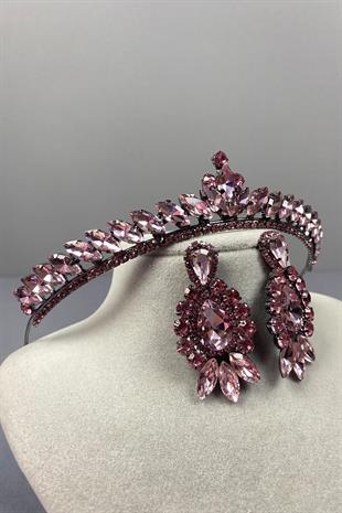 Pink Ece Bridal Henna Crown and Drop Shuttle Earring Set